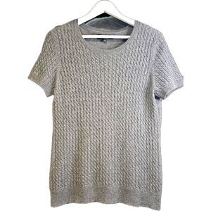 Alex Marie 100% Cashmere Cable Knit Sweater Gray Crew Neck Short Sleeve XL
